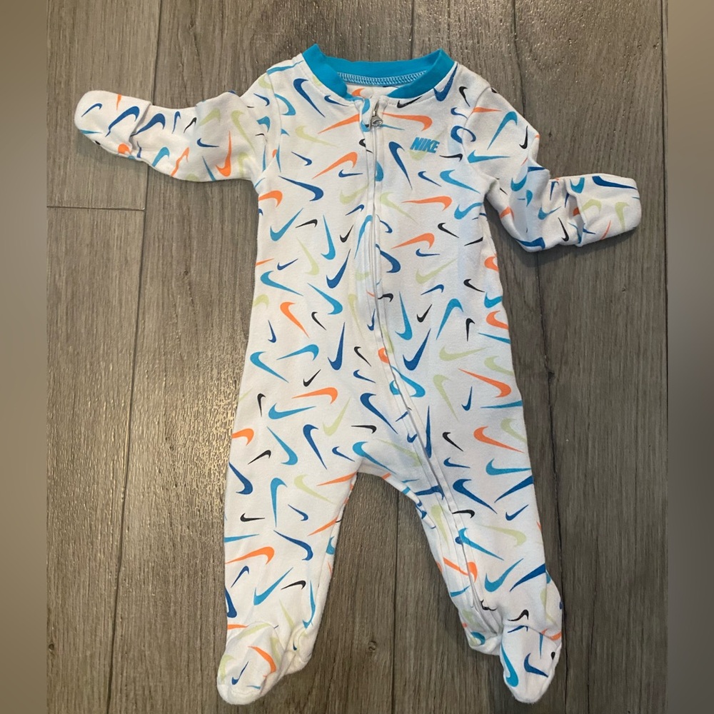 Nike Kids Footie - White with Blue and Orange Swooshes